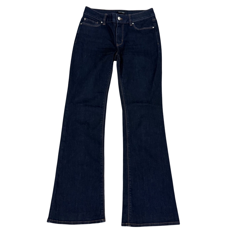 White House Black Market Skinny Flare Jeans Dark Wash Indigo Size 2S Flap Pocket